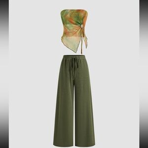 Cider Forest Green Wide-Leg Pants